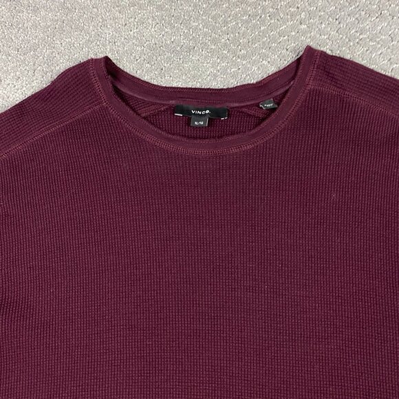 Vince Thermal Long Sleeve Waffle Knit Crew Shirt Pullover Men's XL Deep Wine - Picture 2 of 11